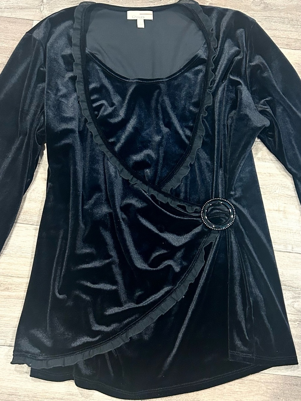 Choices Vintage Black Velvet Faux Wrap Top Blouse Women's Size Large